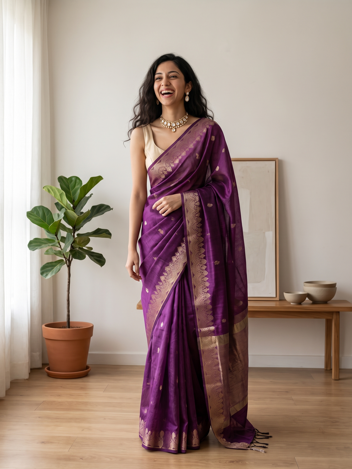 Jamuni Gulab Banarasi Cotton Saree