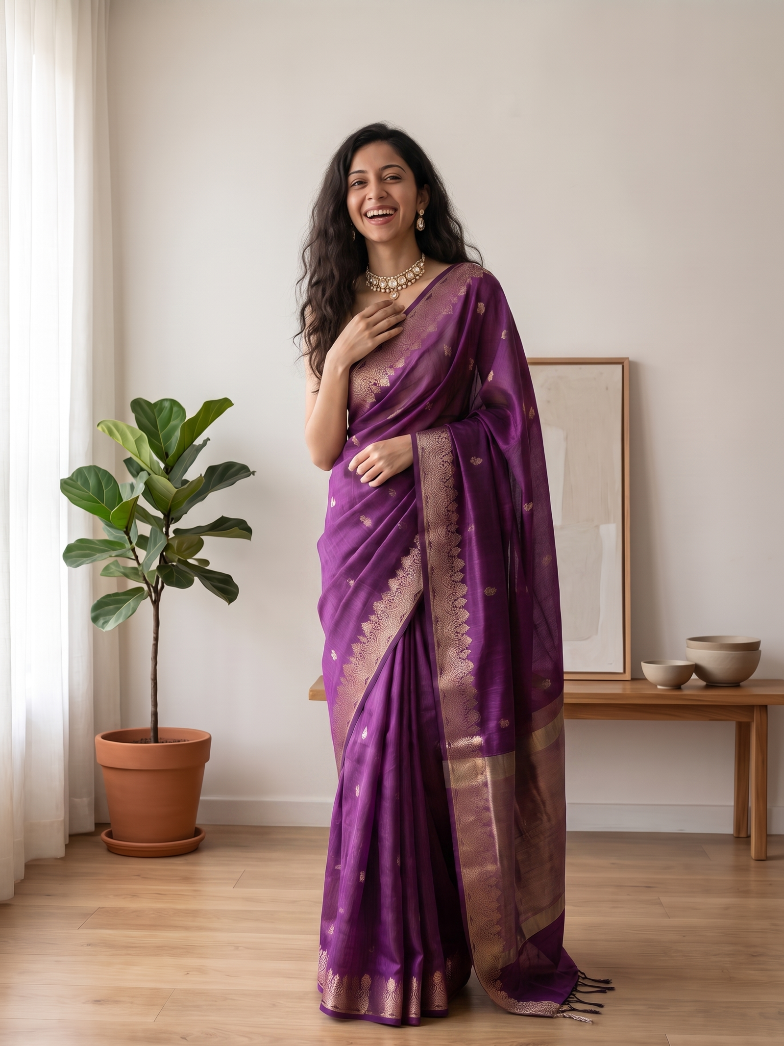 Jamuni Gulab Banarasi Cotton Saree
