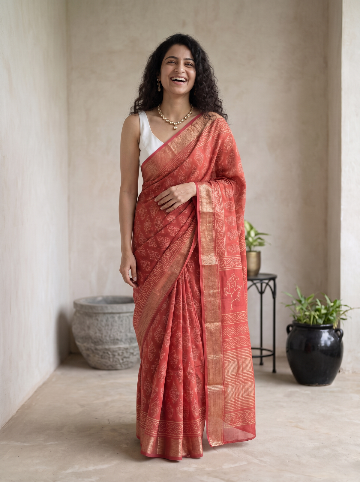 Red Queen Maheshwari Cotton Silk Saree