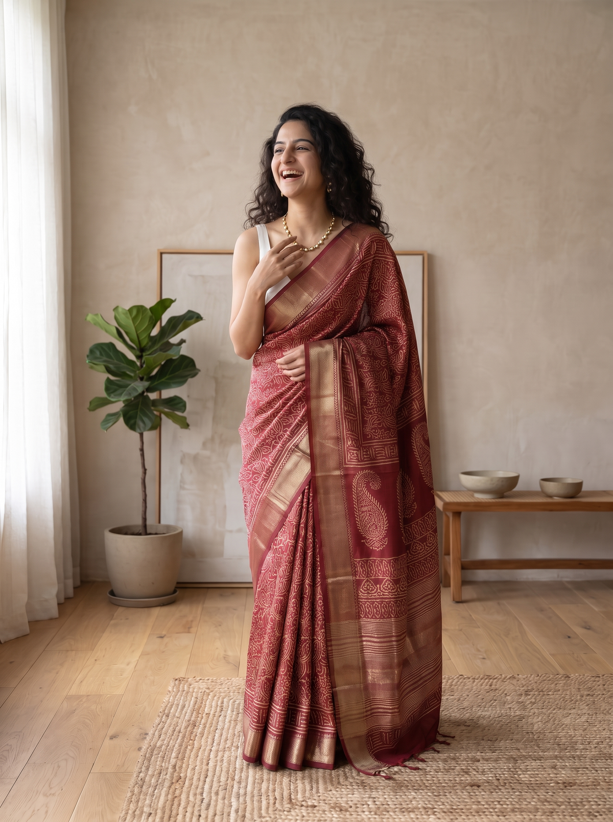 Red Diva Maheshwari Cotton Silk Saree