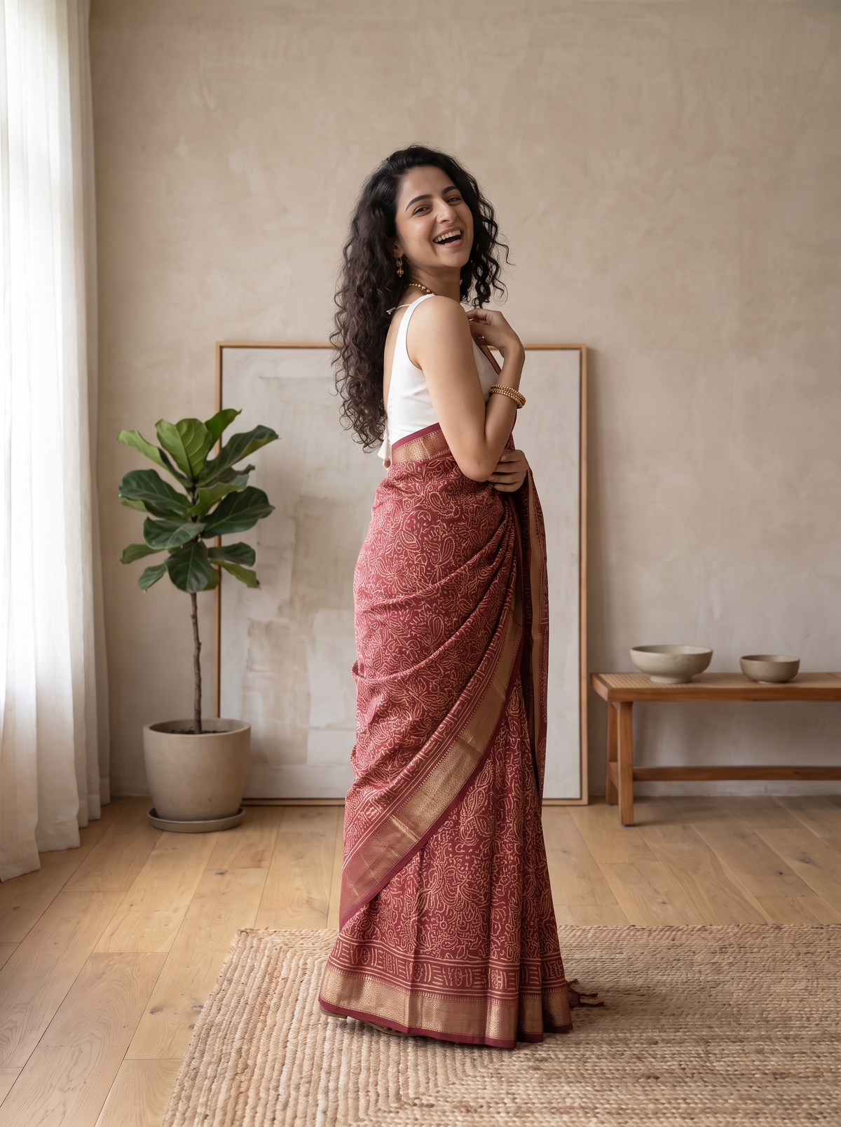 Red Diva Maheshwari Cotton Silk Saree