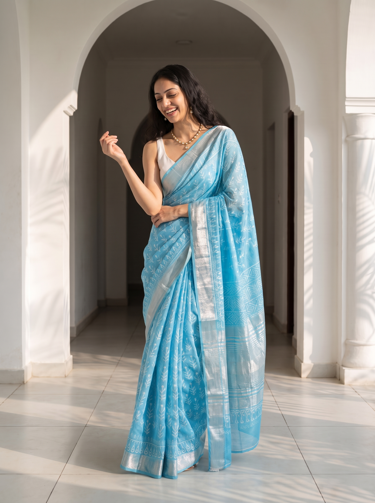 Blue Mist Maheshwari Cotton Silk Saree