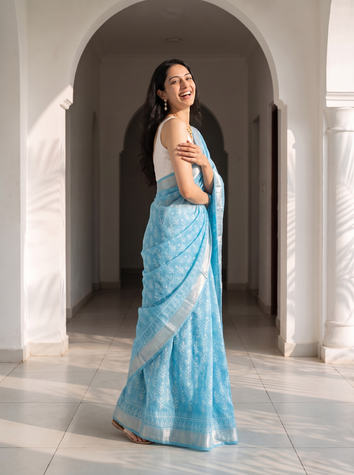 Blue Mist Maheshwari Cotton Silk Saree