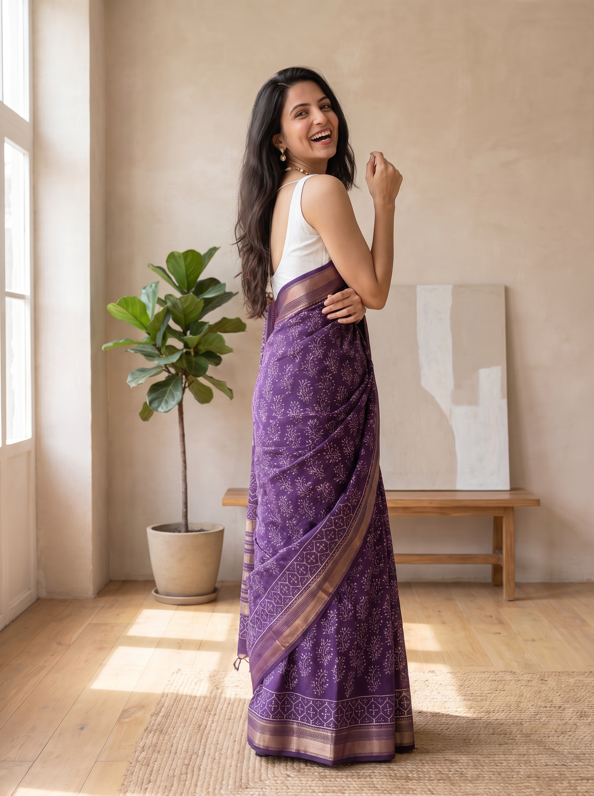 Madhubani Maheshwari Cotton Silk Saree