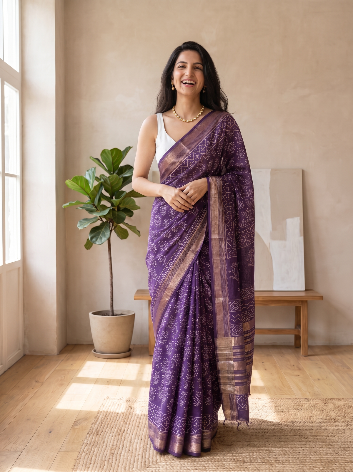 Madhubani Maheshwari Cotton Silk Saree