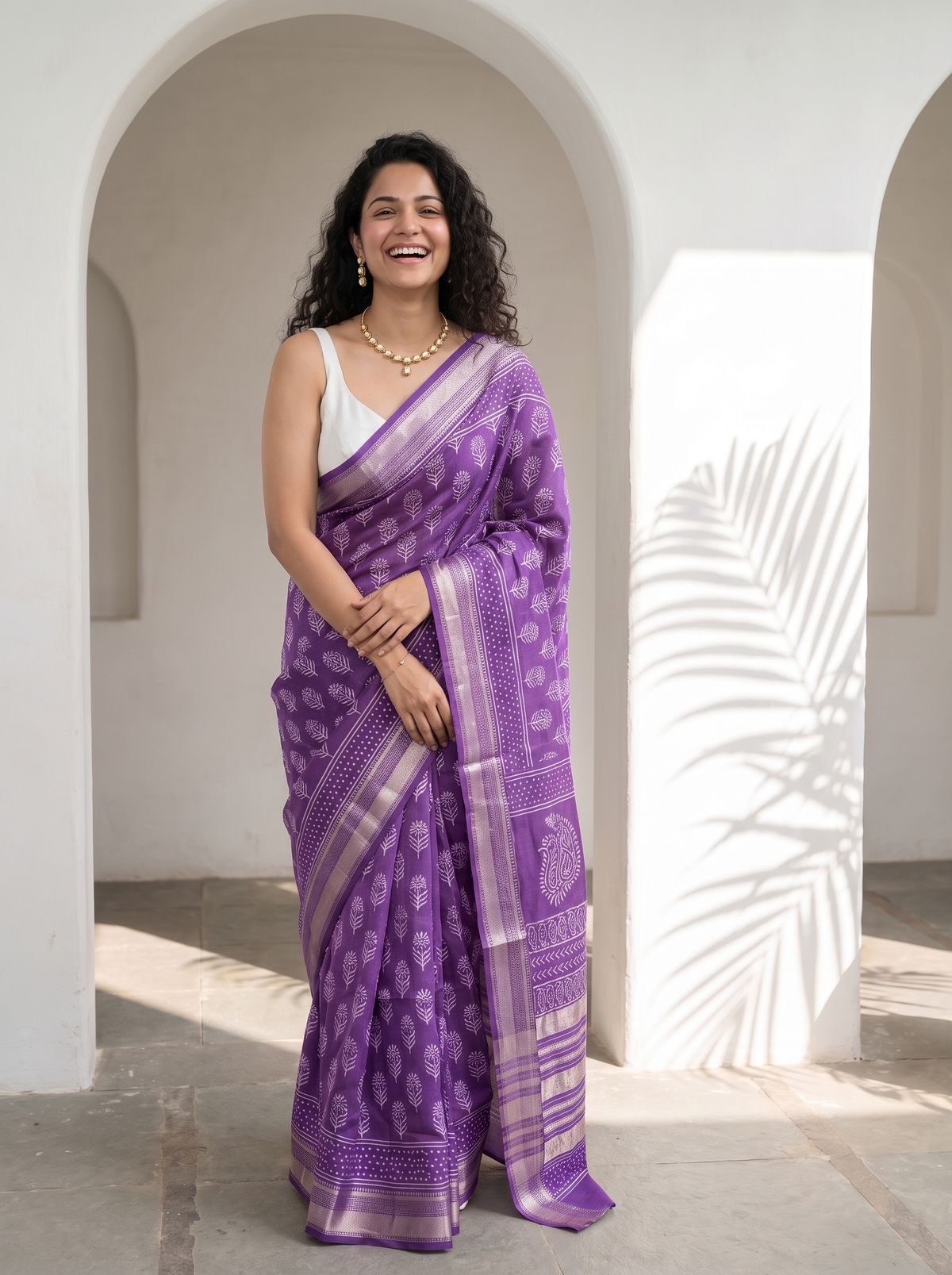 Violet Rani Maheshwari Cotton Silk Saree