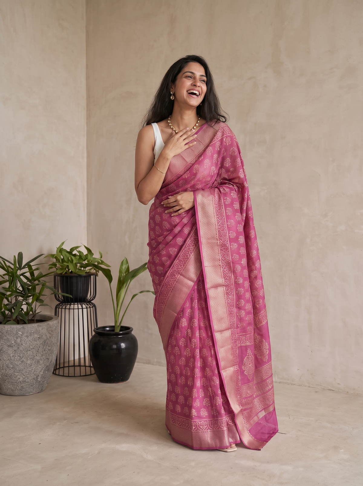 Gulabi Rani Maheshwari Cotton Silk Saree