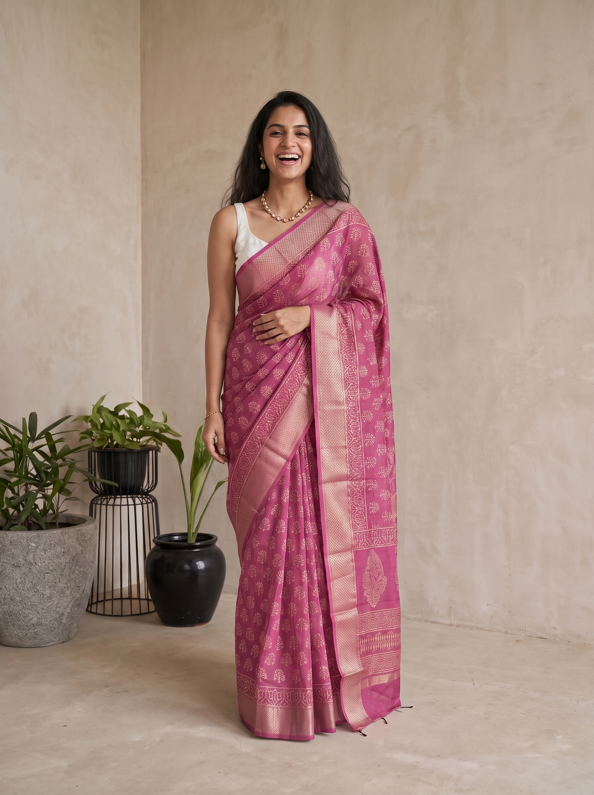 Gulabi Rani Maheshwari Cotton Silk Saree