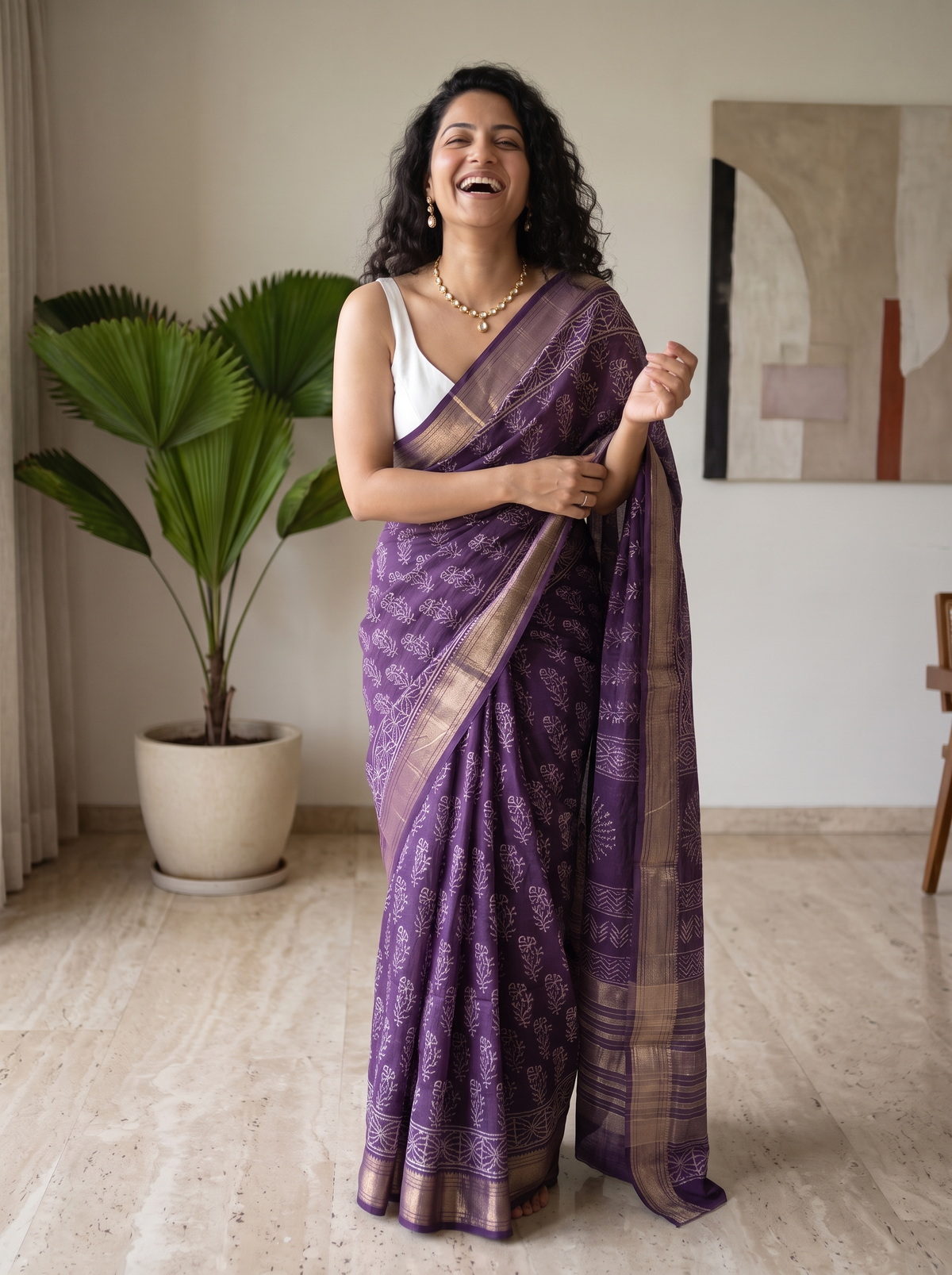 Purple Noor Maheshwari Cotton Silk Saree