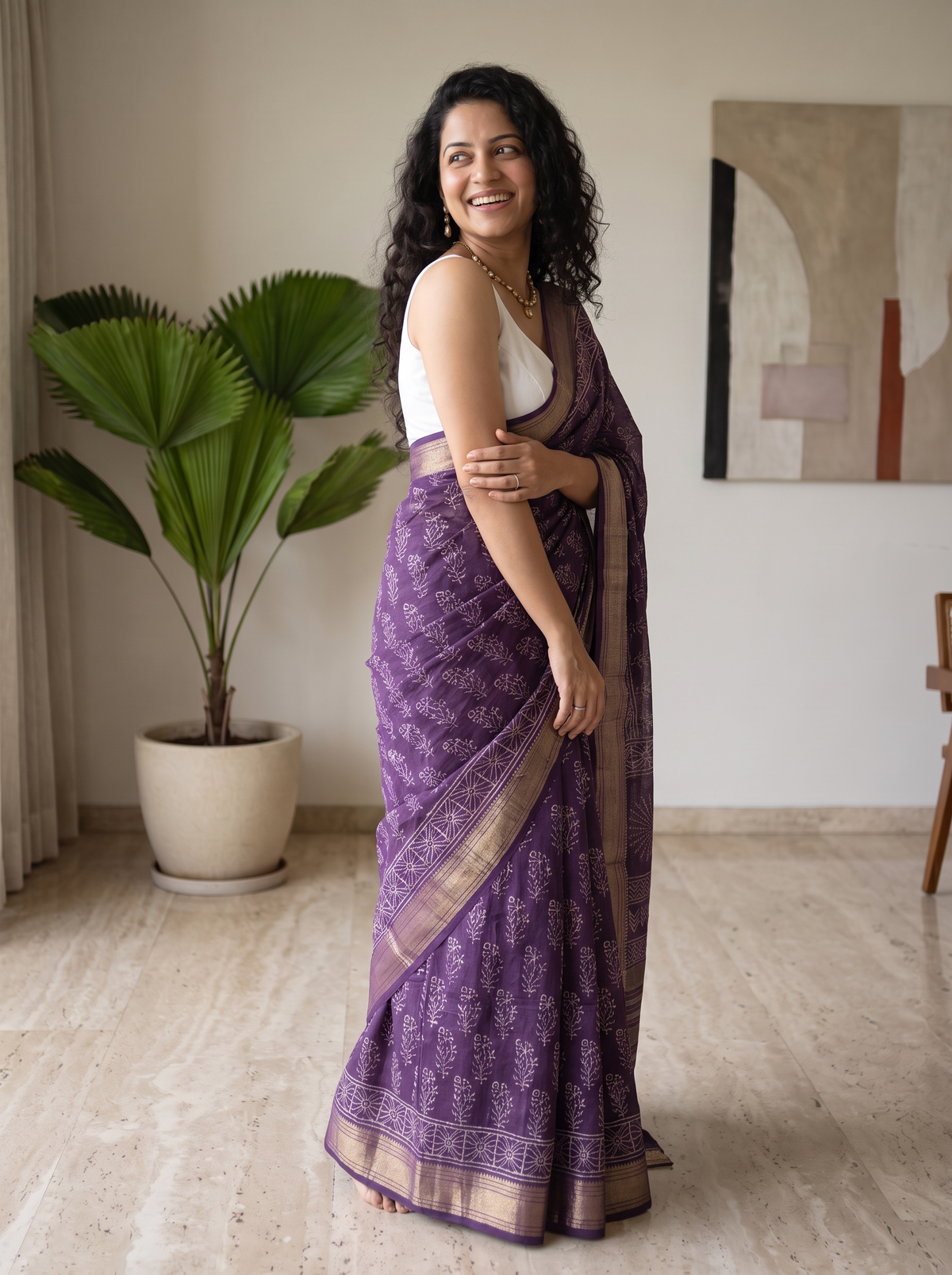 Purple Noor Maheshwari Cotton Silk Saree