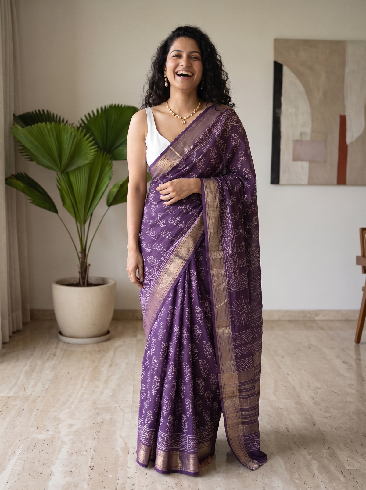 Purple Noor Maheshwari Cotton Silk Saree