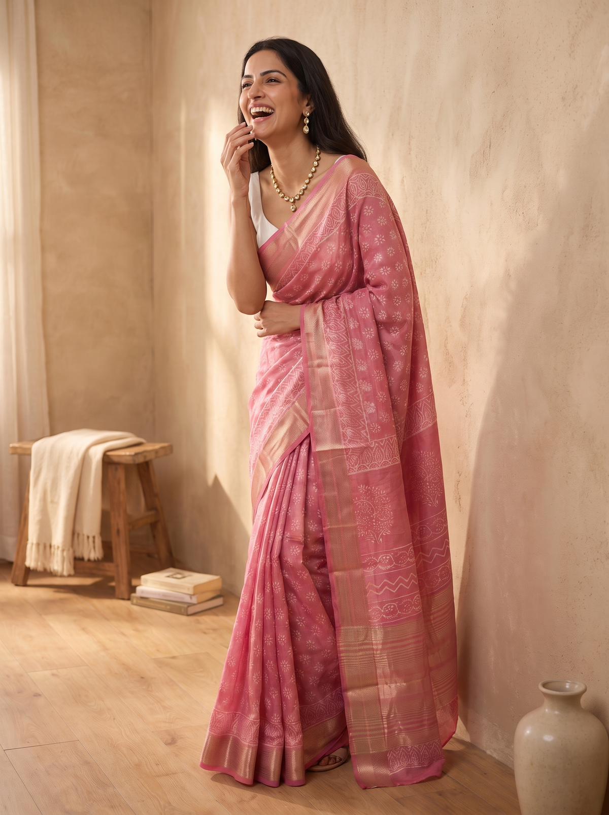 Pink Amour Maheshwari Cotton Silk Saree