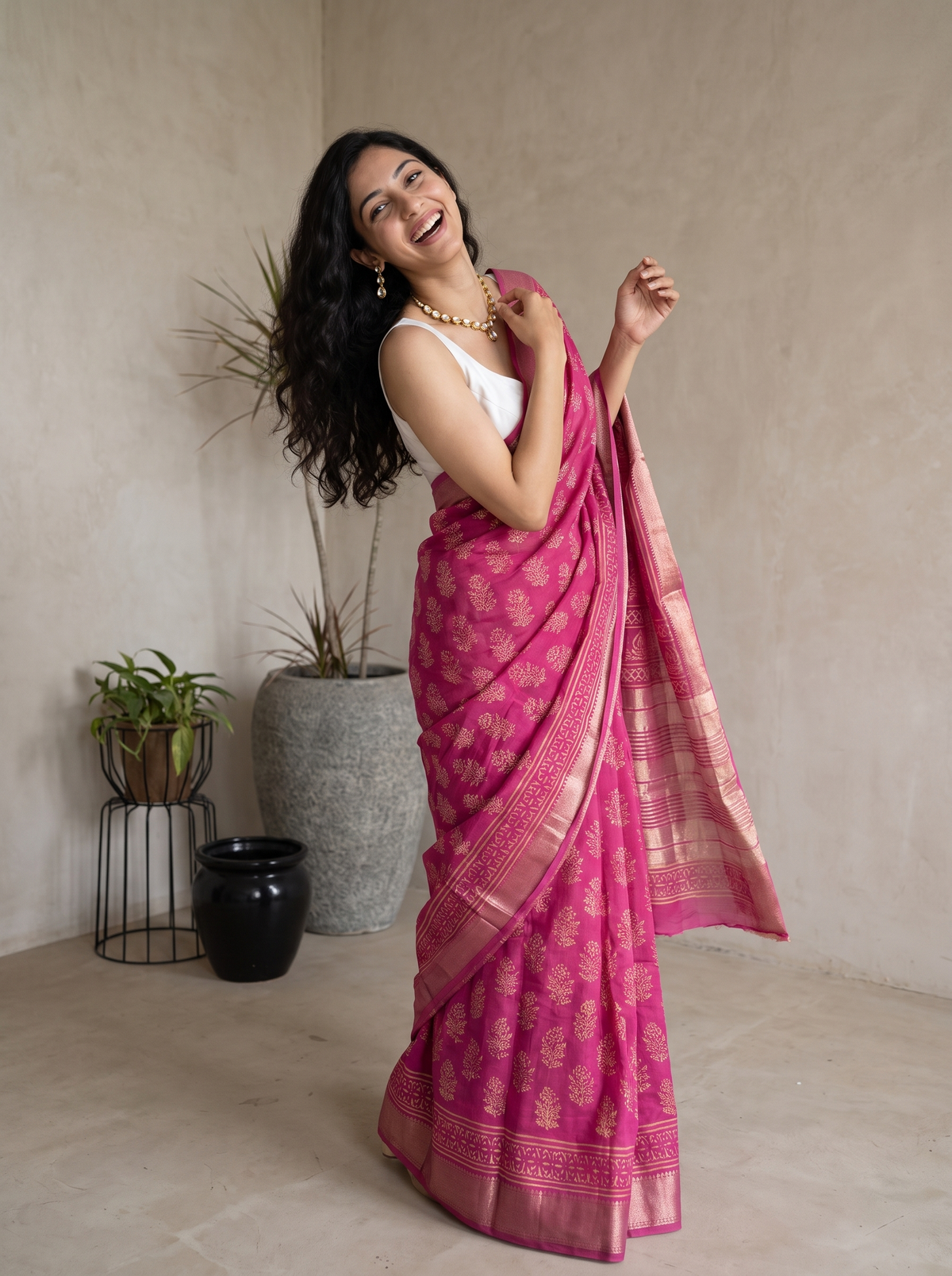 Gulabi Shaam Maheshwari Cotton Silk Saree
