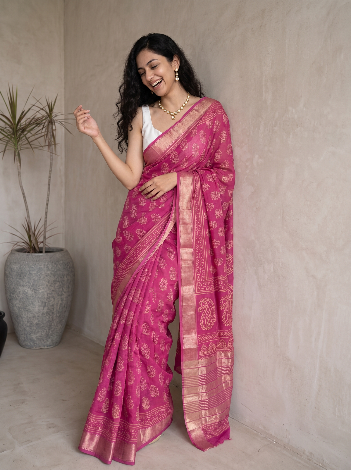 Gulabi Shaam Maheshwari Cotton Silk Saree