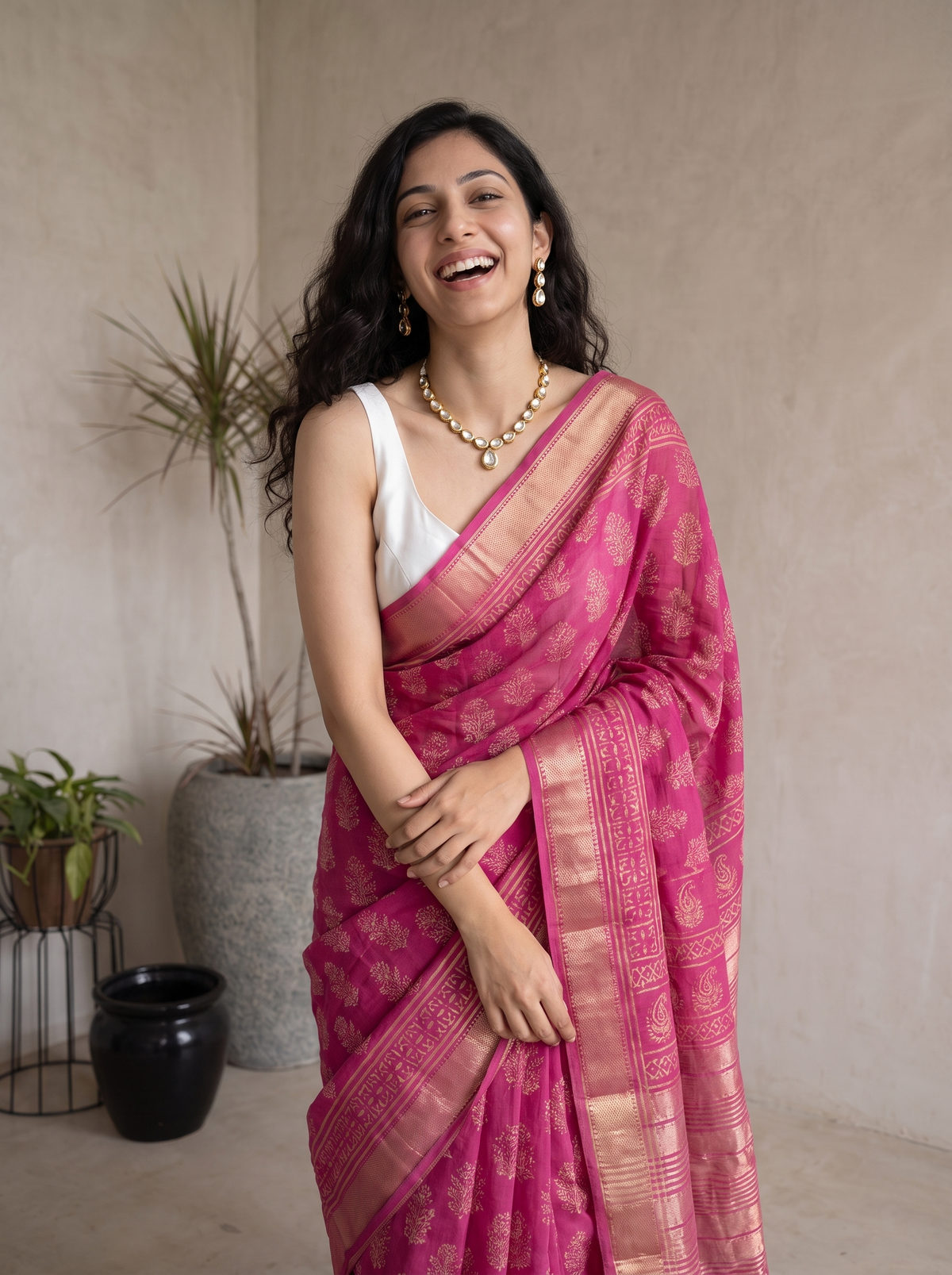 Gulabi Shaam Maheshwari Cotton Silk Saree
