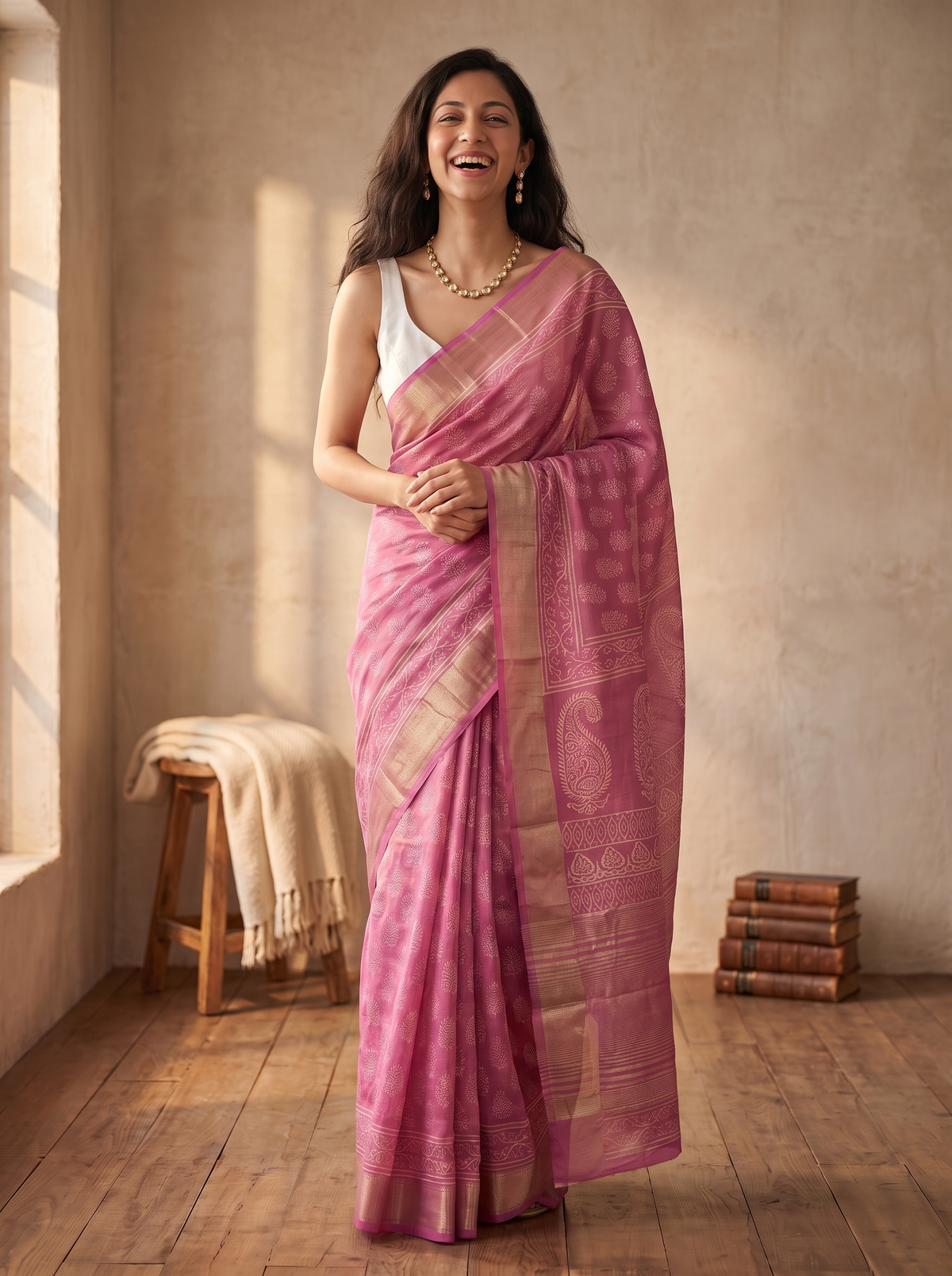 Blush Muse Maheshwari Cotton Silk Saree