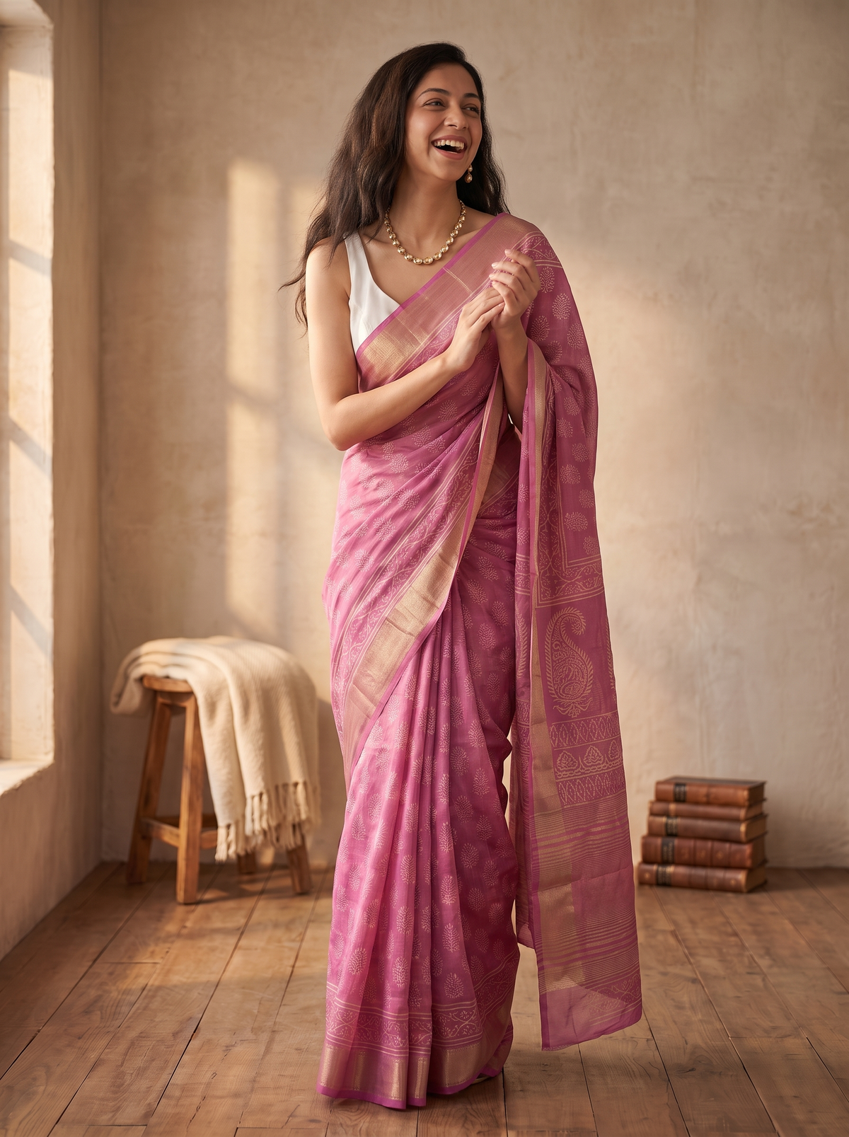 Blush Muse Maheshwari Cotton Silk Saree