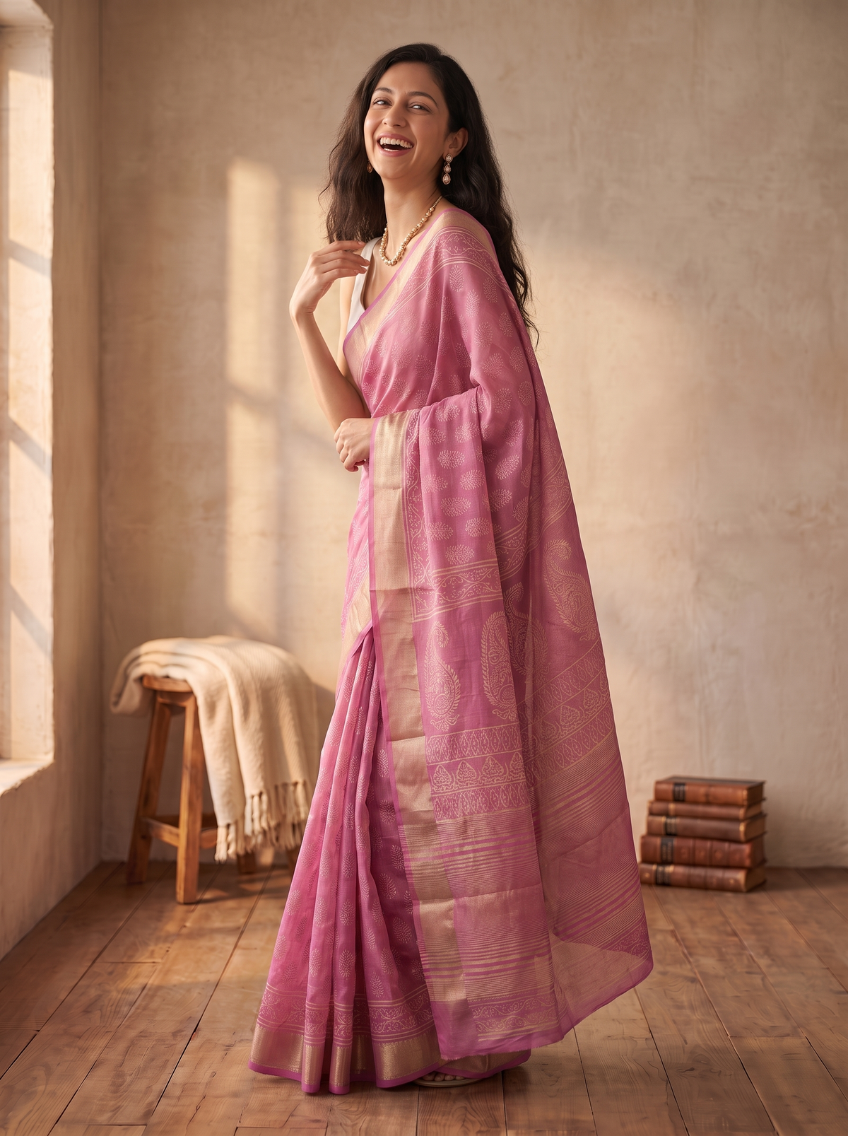 Blush Muse Maheshwari Cotton Silk Saree