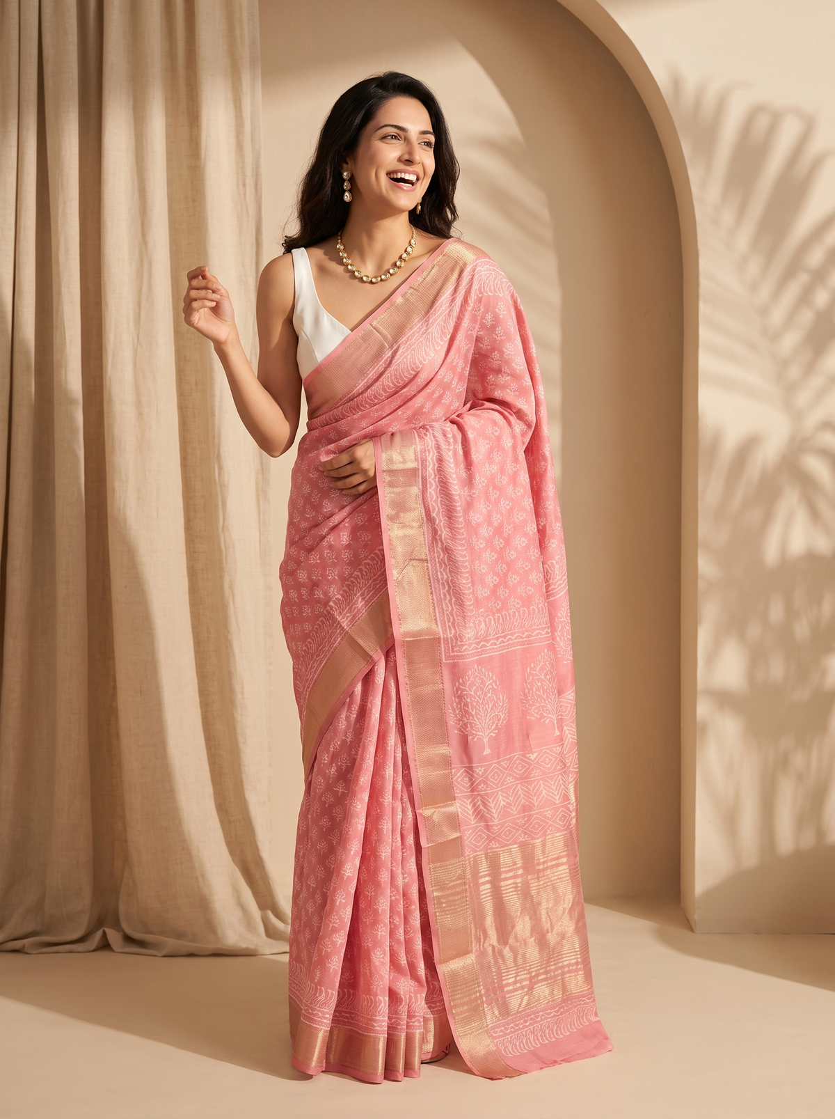 Petal Pink Maheshwari Cotton Silk Saree