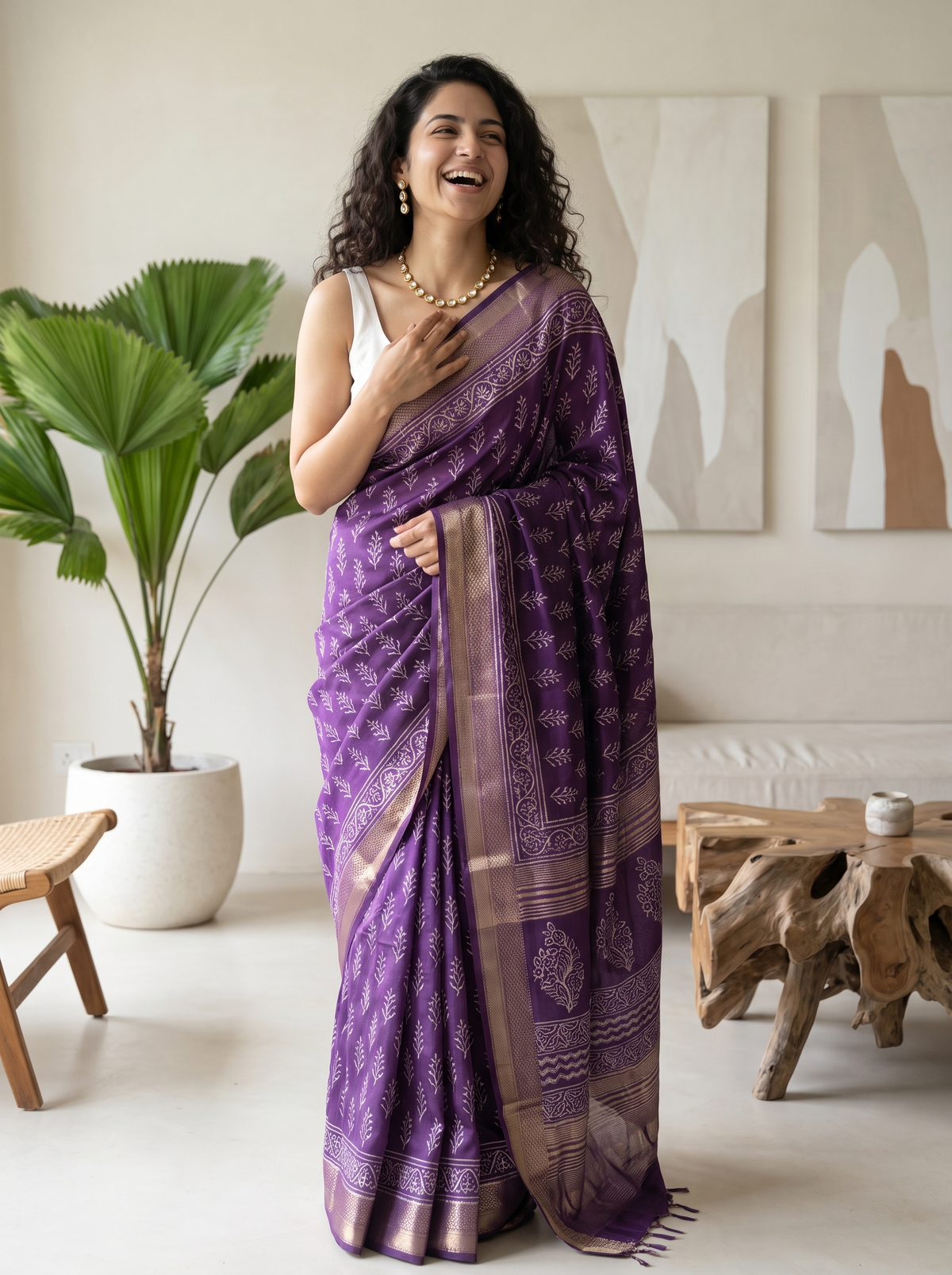 Adaa Purple Maheshwari Cotton Silk Saree