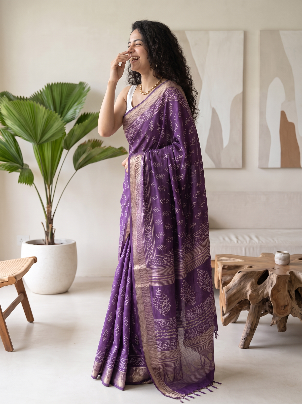 Adaa Purple Maheshwari Cotton Silk Saree