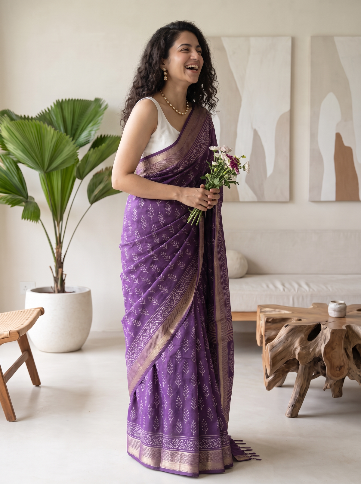 Adaa Purple Maheshwari Cotton Silk Saree