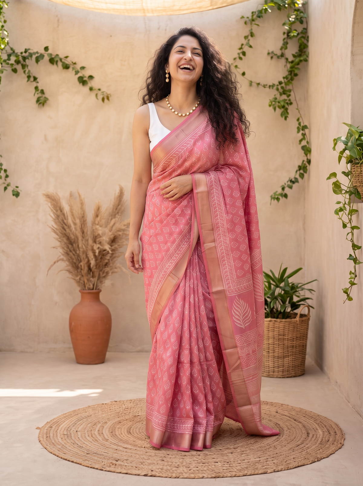 Soft Rose Maheshwari Cotton Silk Saree