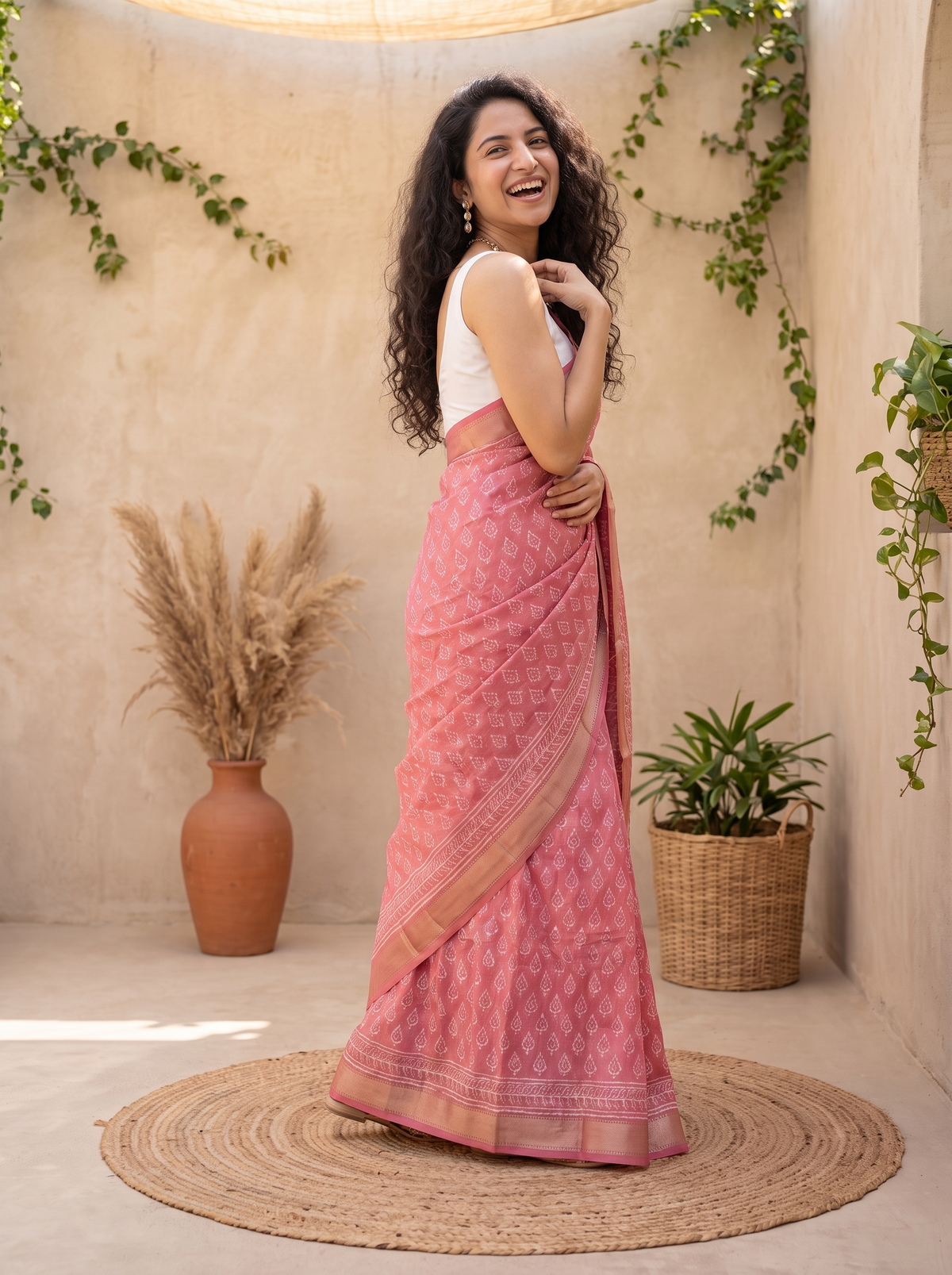 Soft Rose Maheshwari Cotton Silk Saree