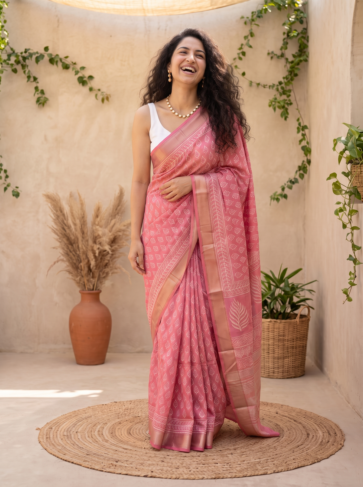 Soft Rose Maheshwari Cotton Silk Saree