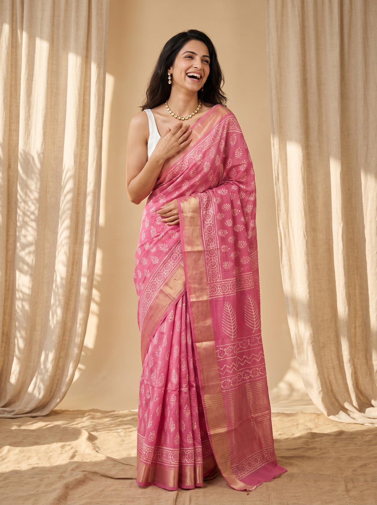 Pink Mehfil Maheshwari cotton Silk Saree
