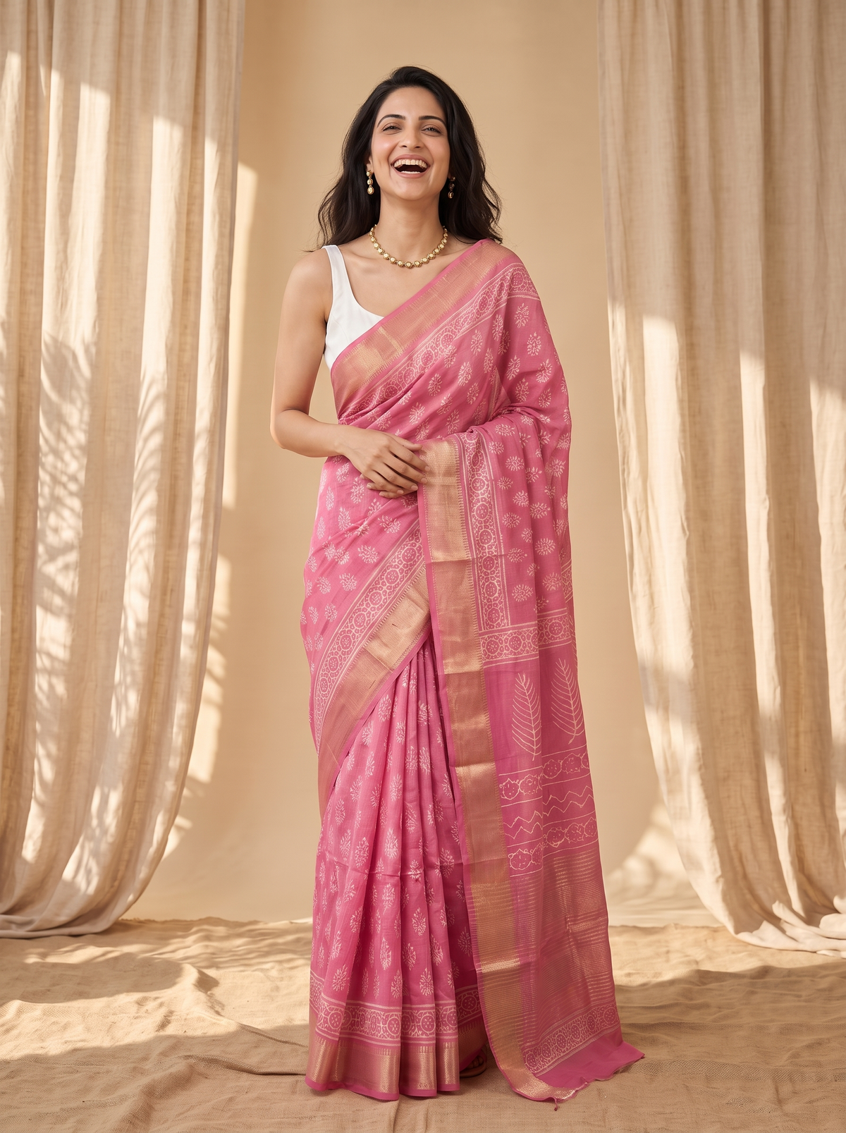 Pink Mehfil Maheshwari cotton Silk Saree