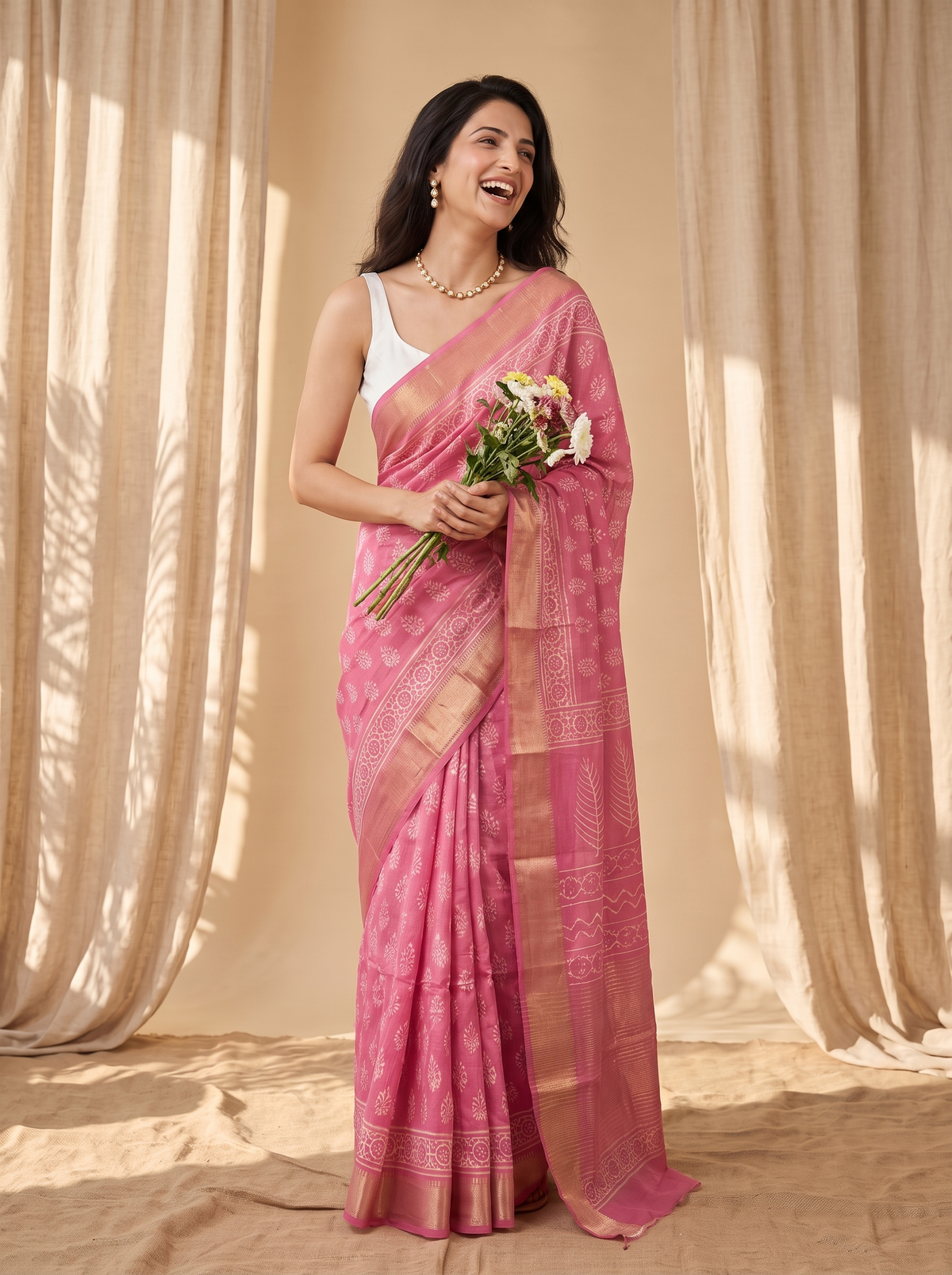 Pink Mehfil Maheshwari cotton Silk Saree