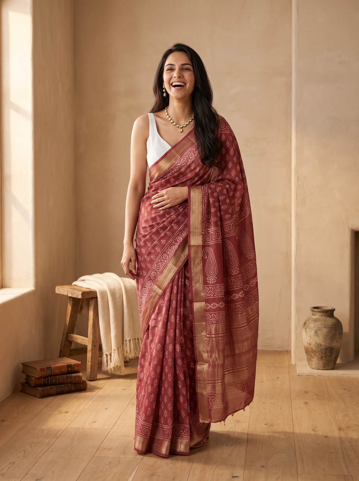 Gulab Ki Kali Maheshwari Cotton Silk Saree