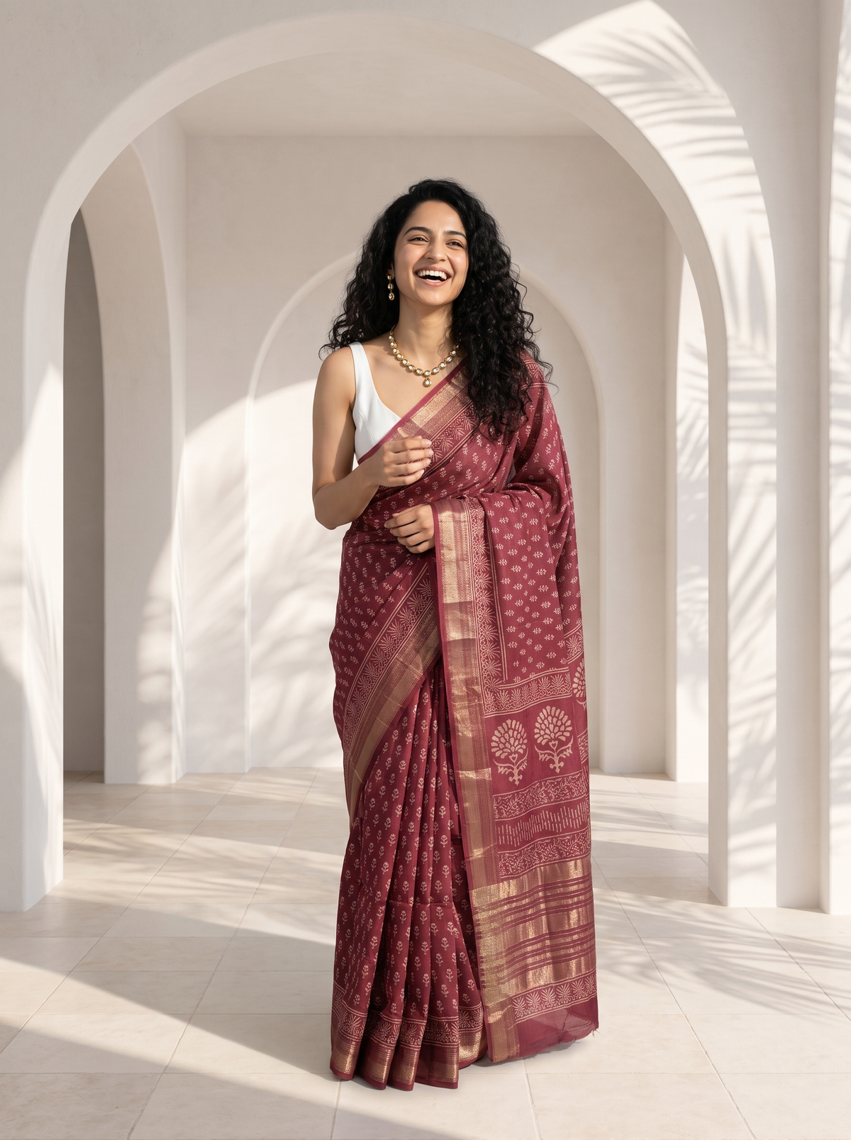 Rosy Dream Maheshwari Cotton Silk Saree