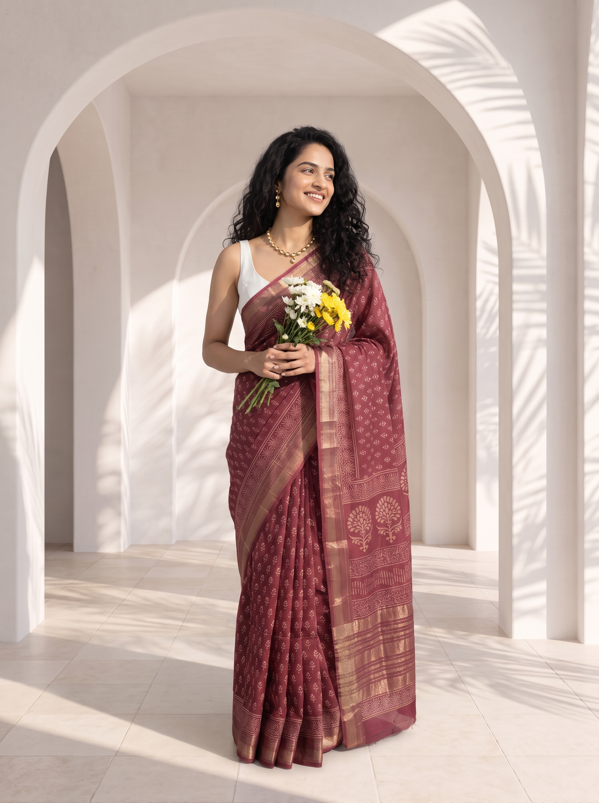 Rosy Dream Maheshwari Cotton Silk Saree