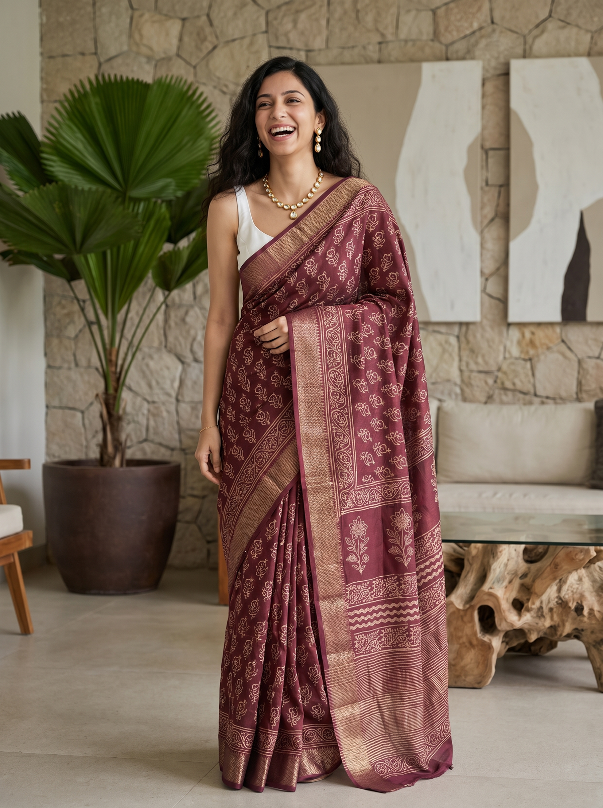 Gulabi Nazakat Maheshwari Cotton Silk Saree