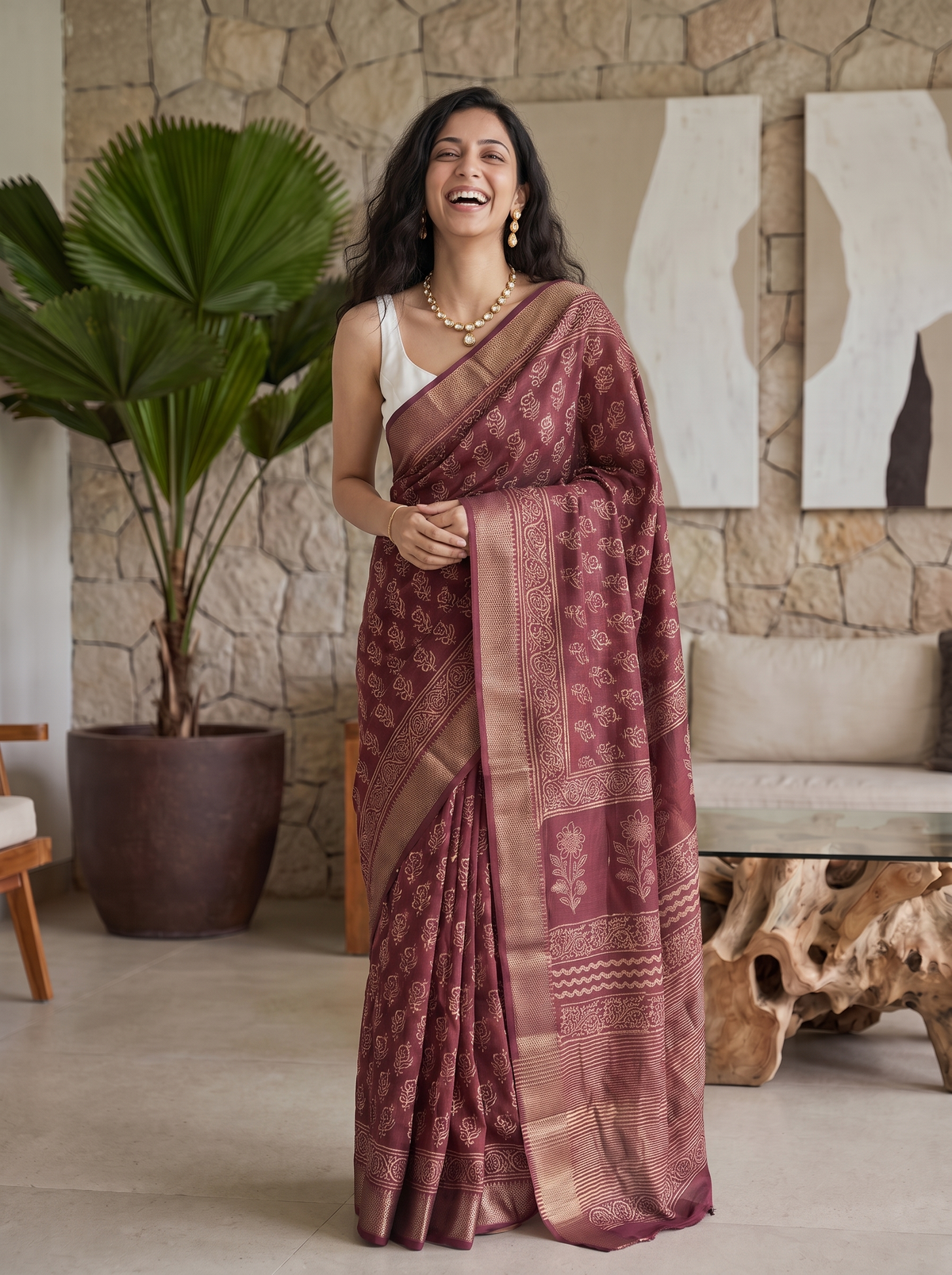 Gulabi Nazakat Maheshwari Cotton Silk Saree