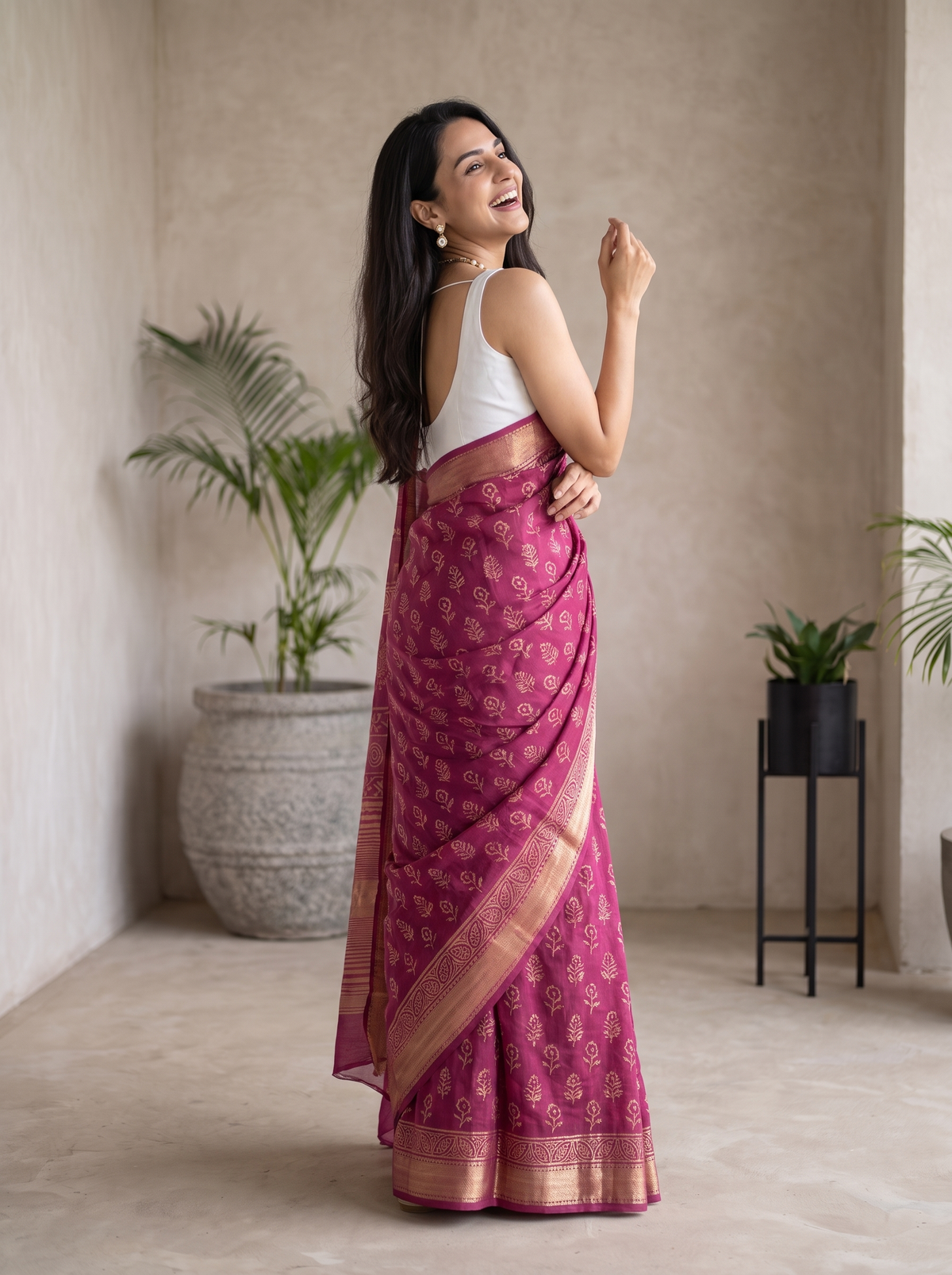 Pink Mehfil Maheshwari Cotton Silk Saree