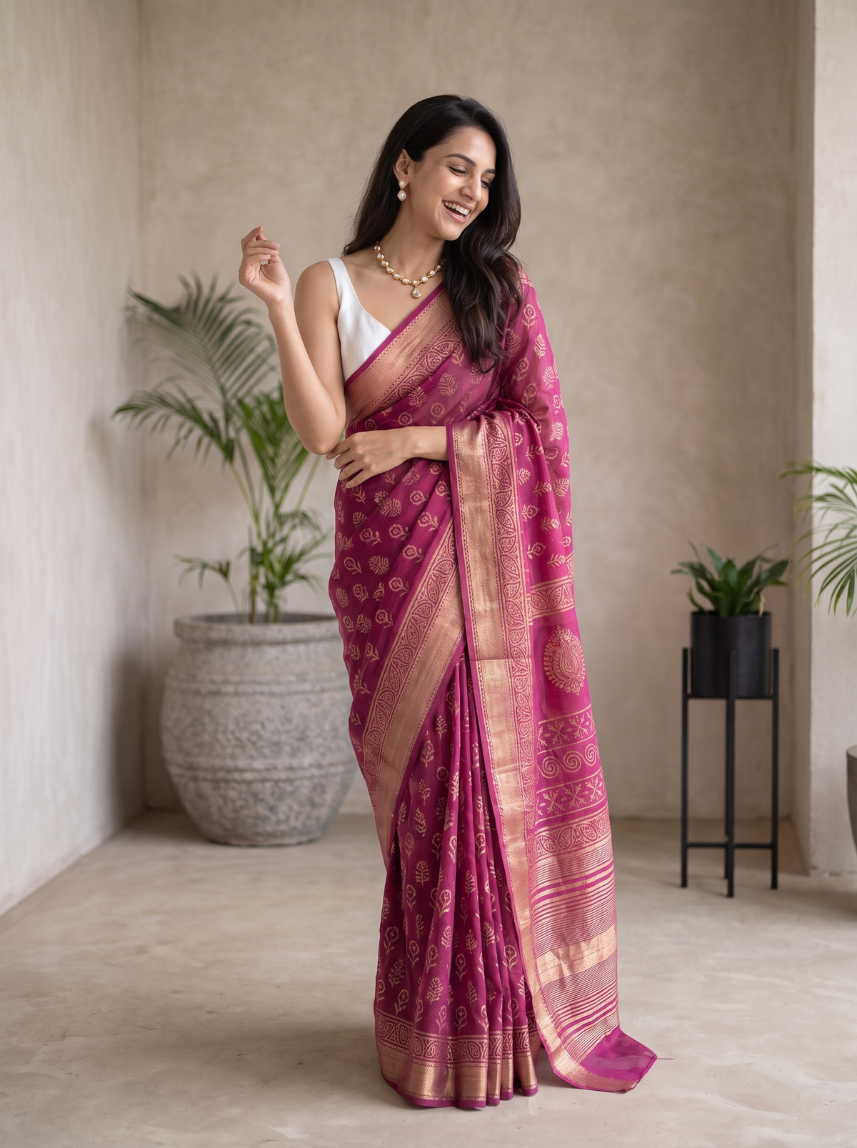 Pink Mehfil Maheshwari Cotton Silk Saree