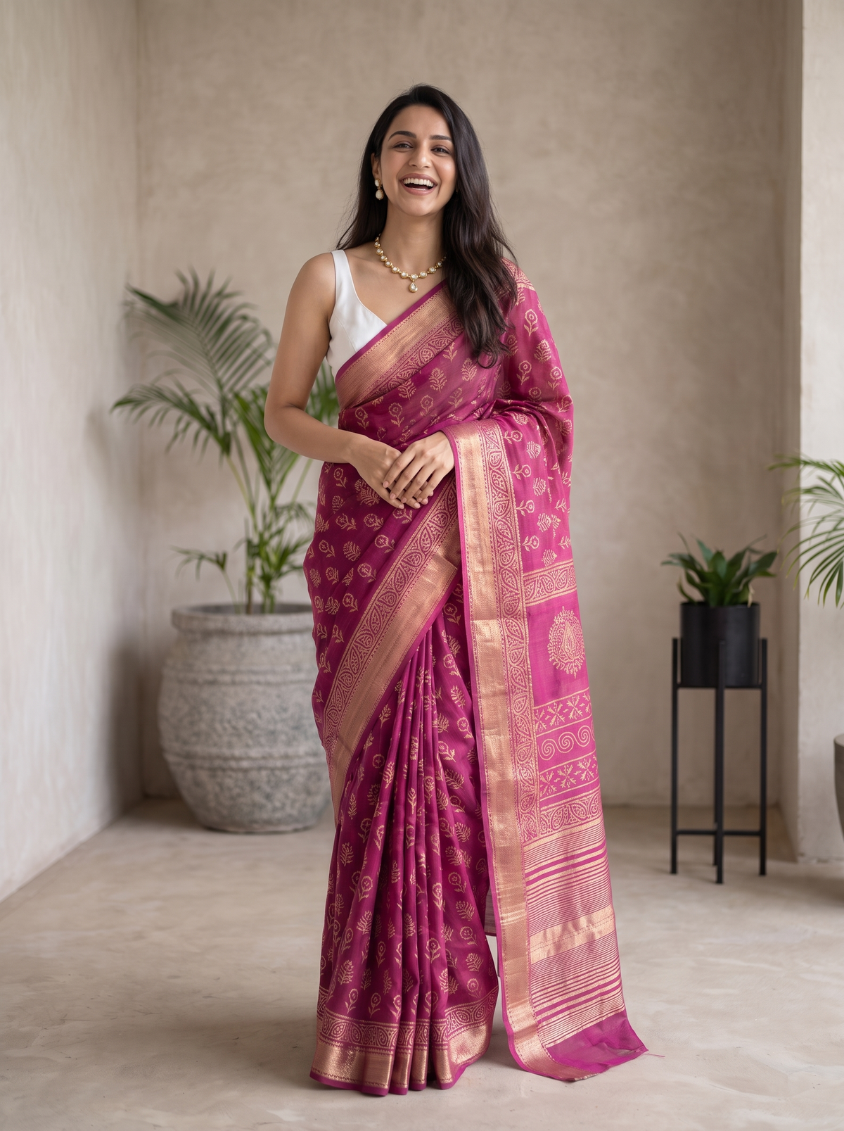 Pink Mehfil Maheshwari Cotton Silk Saree