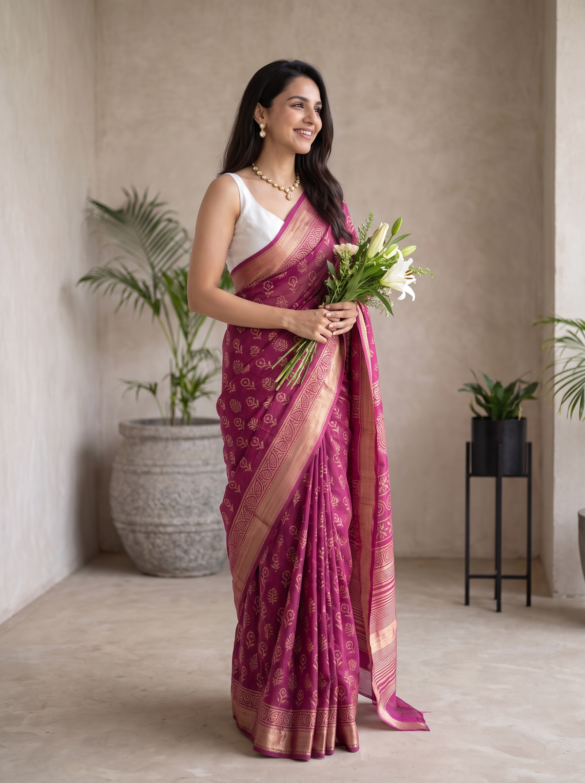 Pink Mehfil Maheshwari Cotton Silk Saree