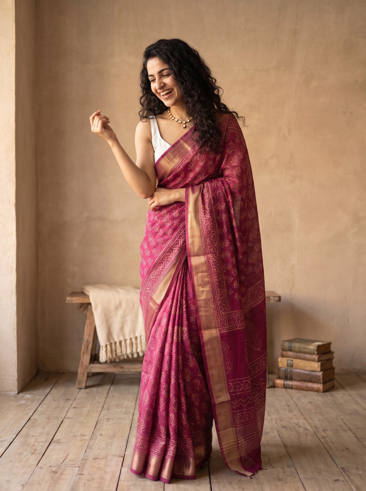 Blush Maharani Maheshwari Cotton Silk Saree
