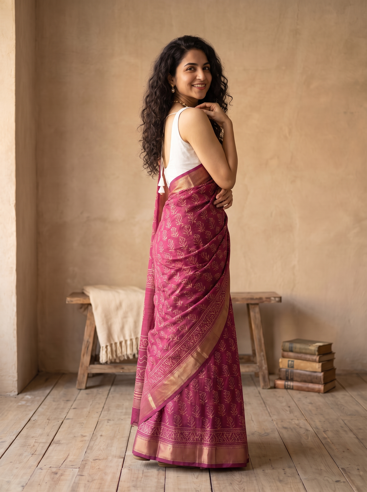 Blush Maharani Maheshwari Cotton Silk Saree