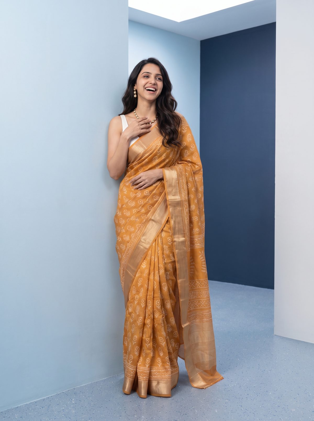 Mellow Gold Maheshwari Cotton Silk Saree