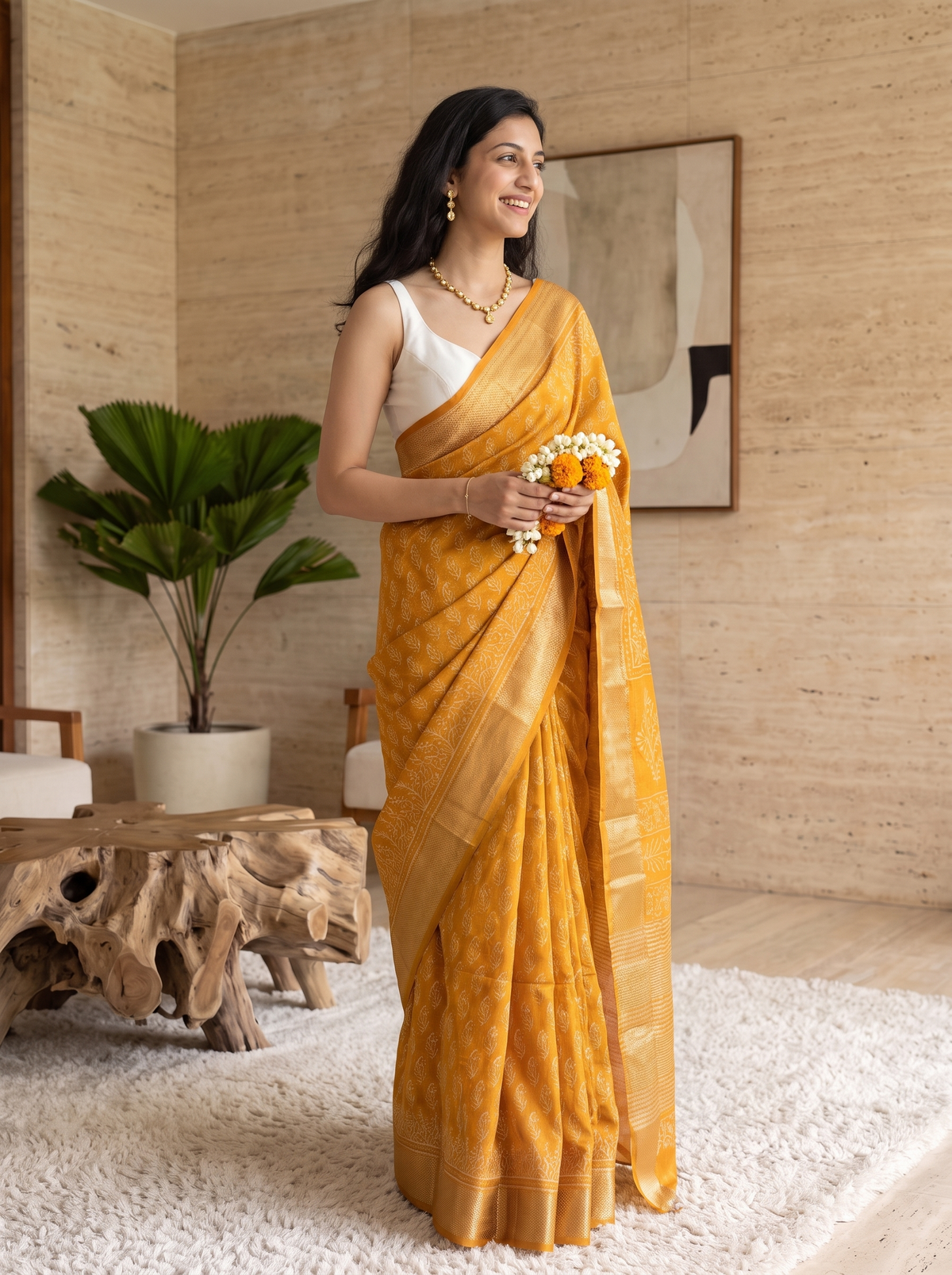 Golden Haze Maheshwari Cotton Silk Saree