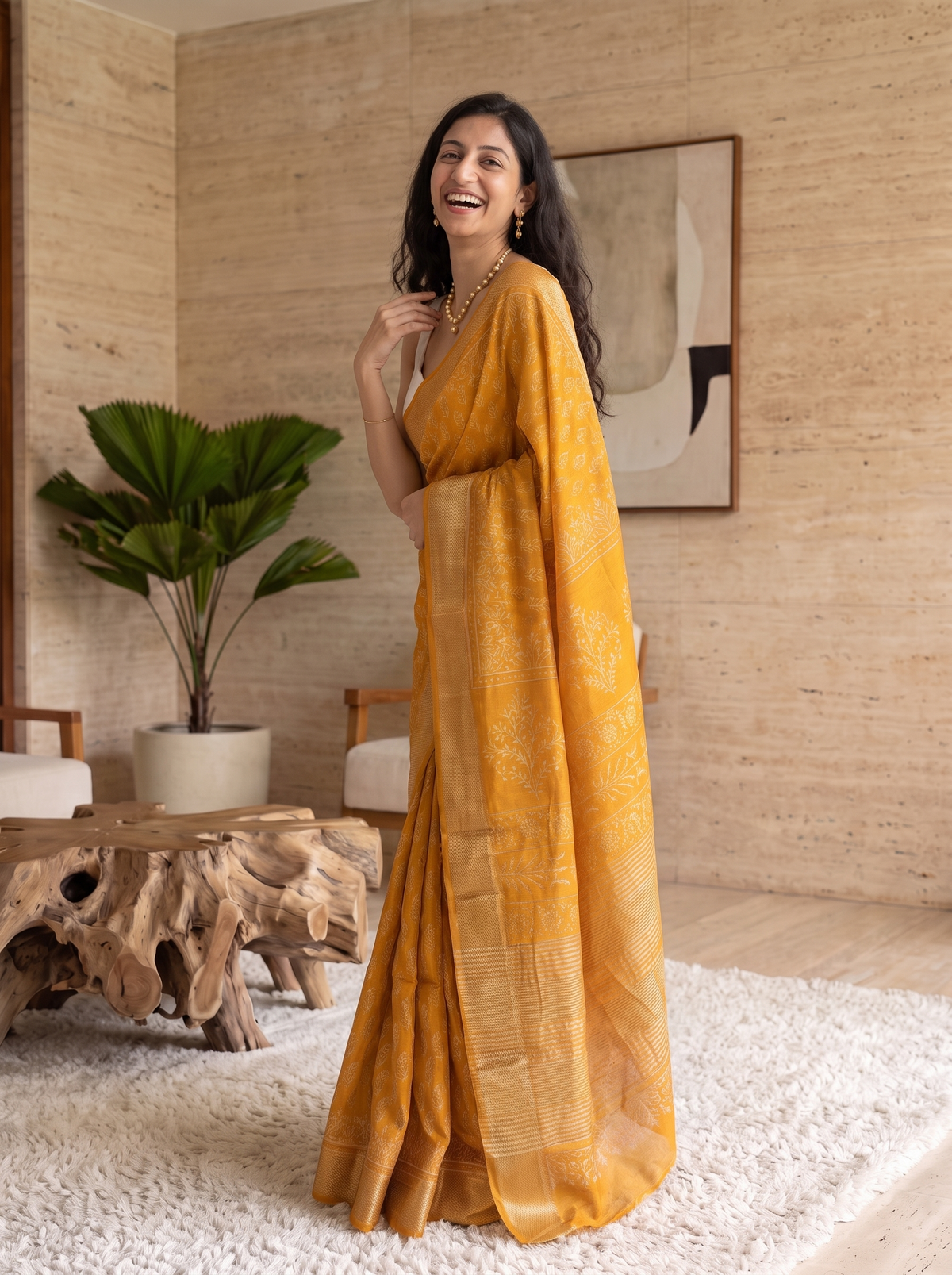 Golden Haze Maheshwari Cotton Silk Saree