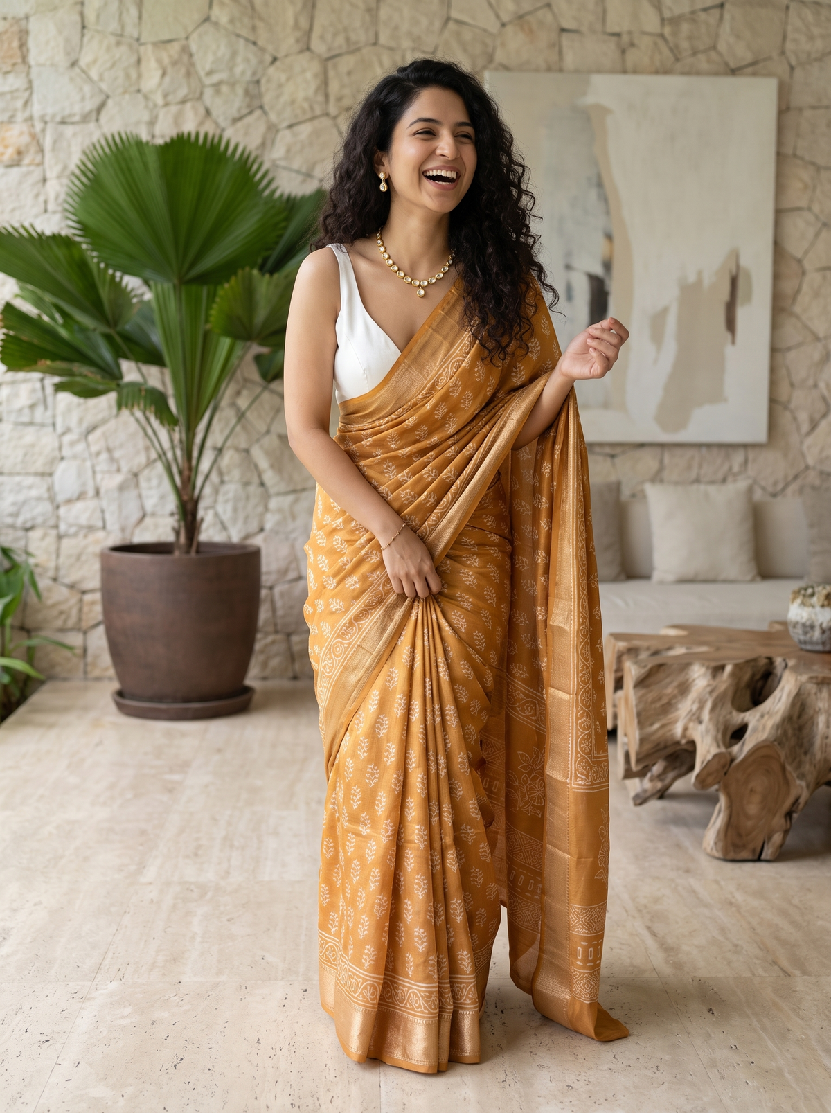 Mogra Gold Maheshwari Cotton Silk Saree