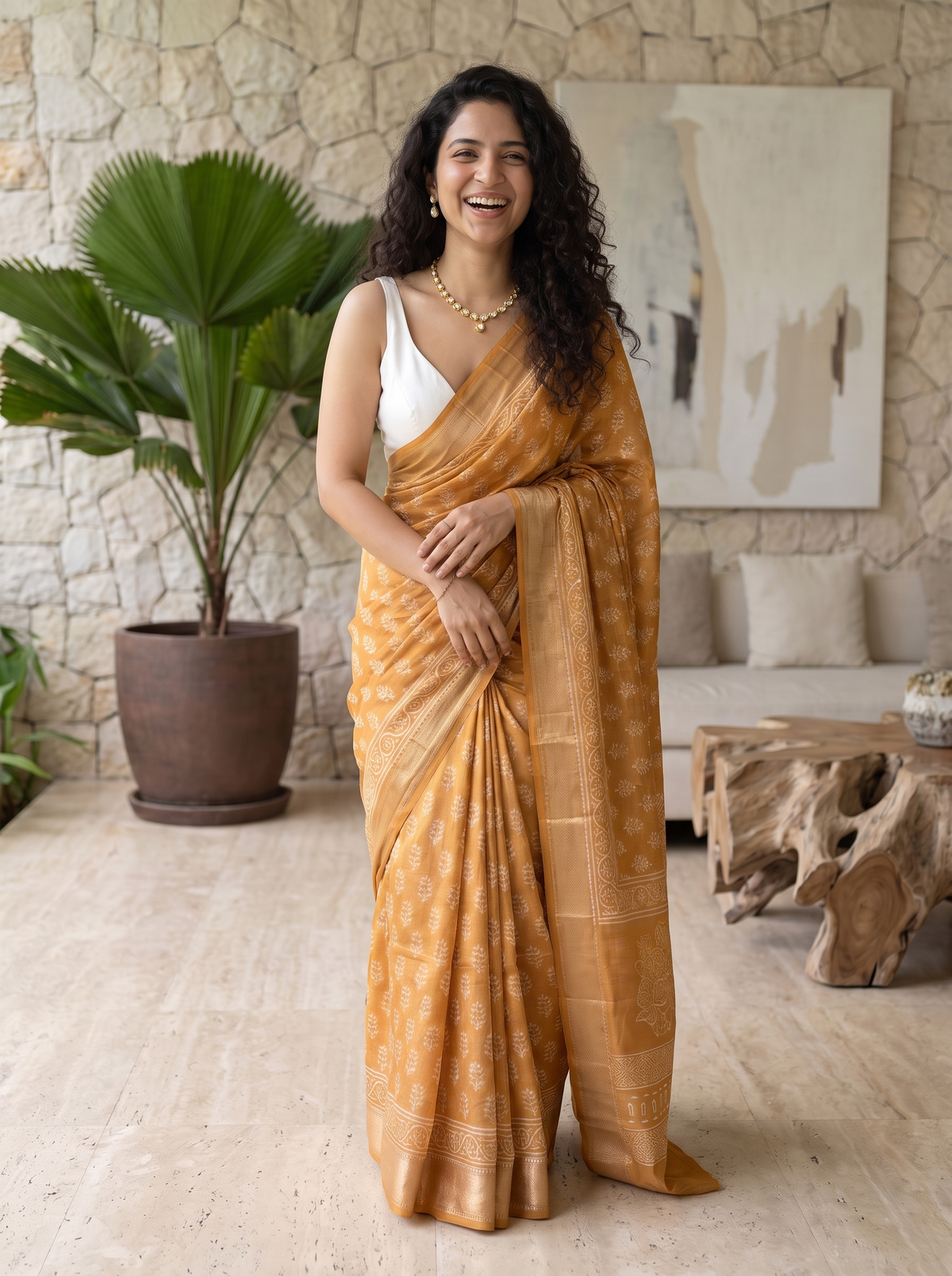 Mogra Gold Maheshwari Cotton Silk Saree