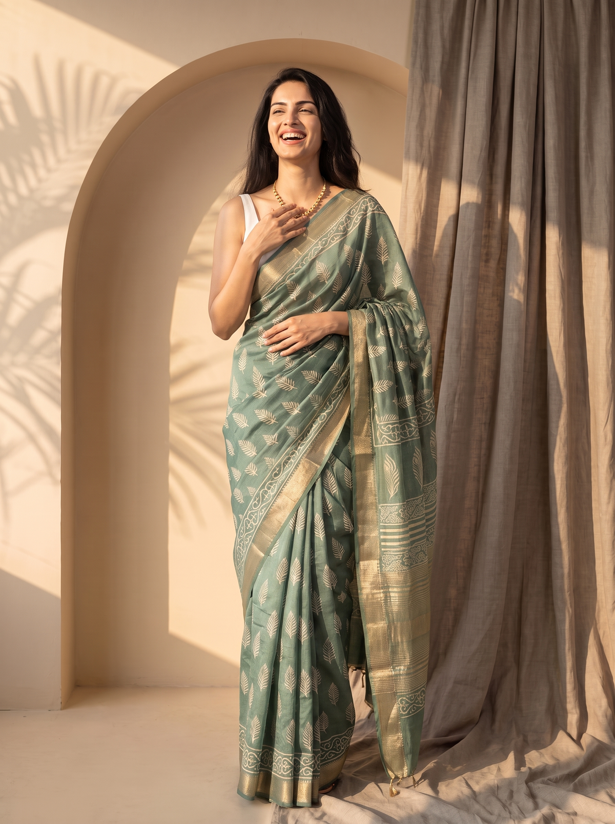 Green Shabnam Maheshwari Cotton Silk Saree