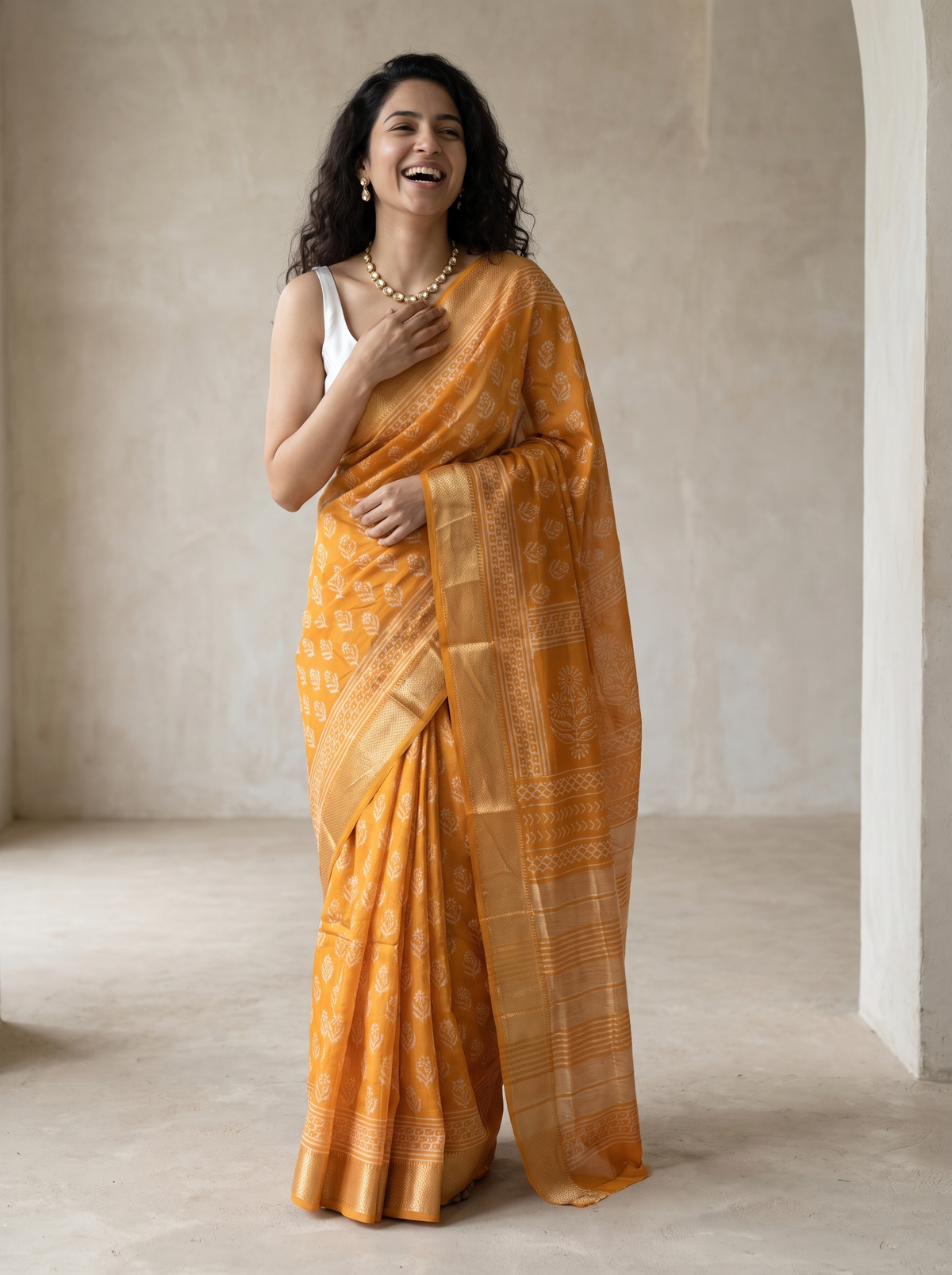Genda Phool Maheshwari Cotton Silk Saree